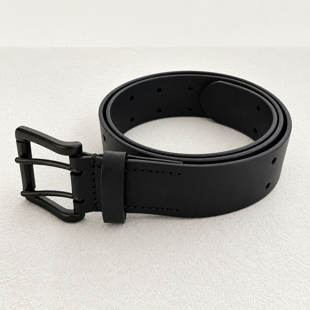 Levi Strauss & Co. Belt Double Prong Men 34-36 Black Leather Rugged Casual